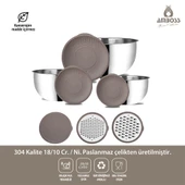 Amboss Satin 9 Parça Rendeli Karıştırma Kabı Kase Seti - Gri - 3