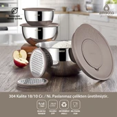 Amboss Satin 9 Parça Rendeli Karıştırma Kabı Kase Seti - Gri - 1