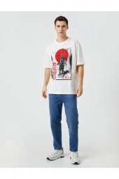Oversize Tişört Uzakdoğu Baskılı Bisiklet Yaka Kısa Kollu thumbnail 2