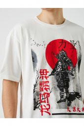 Oversize Tişört Uzakdoğu Baskılı Bisiklet Yaka Kısa Kollu thumbnail 5