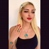 Ronik Su Yeşili Altın Kaplama Çelik Kolye Küpe Bileklik Yüzük ve Saç tokası Takı Set - 11