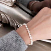 Vaoov 925 Ayar Gümüş Doğal Gerçek İnci Bileklik thumbnail 5