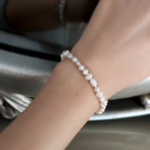 Vaoov 925 Ayar Gümüş Doğal Gerçek İnci Bileklik thumbnail 2