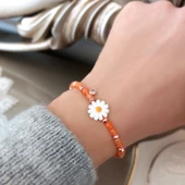 Vaoov 925 Ayar Gümüş Turuncu Kuvars Taşlı Papatya Bileklik thumbnail 1