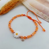 Vaoov 925 Ayar Gümüş Turuncu Kuvars Taşlı Papatya Bileklik thumbnail 2