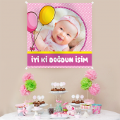 Kişiye Özel Resimli Doğum Günü Kumaş Afiş 150x150 cm - 1