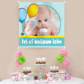 Kişiye Özel Resimli Doğum Günü Kumaş Afiş 150x150 cm - 1