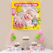 Kişiye Özel Resimli Doğum Günü Kumaş Afiş 150x150 cm - 1