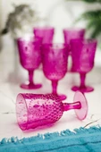 Akrilik Pembe 6'lı Kadeh & Su Meşrubat Kahve Yanı Bardağı 450 ml ( Cam Değildir ) - 1
