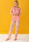 Over Sleep118 Kadın Yazlık Pamuk Uzun Kol Pijama Takım - 1