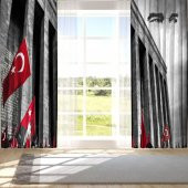 Baskılı Fon Perde Anıtkabir Kırmızı Bayraklı Atatürk Desenli - 2