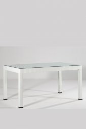 SANDALİE Rattan 90x150 Camlı Beyaz Masa - Bahçe&Balkon&Teras - 1