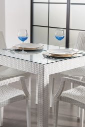 SANDALİE Rattan 80x80 Camlı Beyaz Masa - Bahçe&Balkon&Teras - 2