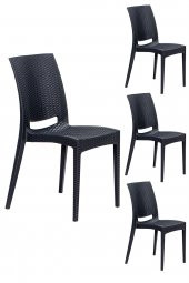 SANDALİE 4 Adet Rattan Antrasit Sandalye / Balkon-Bahçe-Teras - 1