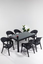 SANDALİE Garden Camlı 90x150 Bahçe&Balkon&Teras Masa Seti - Antrasit - 1
