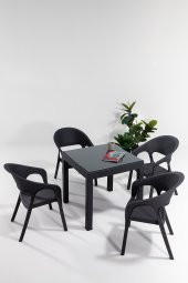 SANDALİE Garden Camlı  80x80 Bahçe&Balkon&Teras Masa Seti - Antrasit - 1