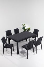 SANDALİE Rattan 90x150 Bahçe&Balkon&Teras Masa Seti - Antrasit - 1