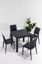 SANDALİE Rattan 80x80 Bahçe&Balkon&Teras Masa Seti - Antrasit - 1