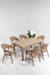 SANDALİE Garden Large Rattan Cappucino Masa Takımı Bahçe&Balkon - 1 Masa 6 Sandalye - 1