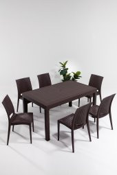 SANDALİE Rattan Large Kahve Masa Takımı Bahçe&Balkon 1 Masa + 6 Sandalye - 1