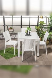 SANDALİE Rattan Small Camlı Beyaz Masa Takımı Bahçe&balkon 1 Camlı Masa + 4 Sandalye - 1