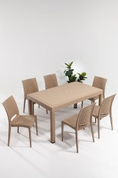 SANDALİE Rattan Large Cappucino Masa Takımı Bahçe&balkon 1 Masa + 6 Sandalye - 1