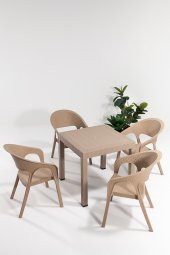 SANDALİE Garden Rattan Cappucino Masa Takımı Bahçe&Balkon - 1 Masa 4 Sandalye - 1