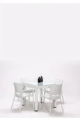SANDALİE Rattan Small Lüx Camlı Beyaz Masa Takımı Bahçe&balkon 1 Camlı Masa + 4 Sandalye - 1