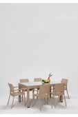 SANDALİE Rattan Large Lüx Camlı Cappucino Masa Takımı Bahçe&balkon 1 Camlı Masa + 6 Sandalye - 1