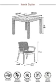 SANDALİE Rattan Small Lüx Camlı Kahve Masa Takımı Bahçe&balkon 1 Camlı Masa + 4 Sandalye - 5