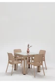 SANDALİE Rattan Small Lüx Camlı Cappucino Masa Takımı Bahçe&balkon 1 Camlı Masa + 4 Sandalye - 1