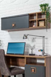 SANDALİE Retro 50x110 Cm Çalışma Masası + Duvar Raf Bilgisayar Masası Ofis Ders Masası Ceviz - 2