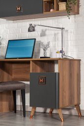 SANDALİE Retro 50x110 Cm Çalışma Masası + Duvar Raf Bilgisayar Masası Ofis Ders Masası Ceviz - 3