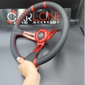 Momo Direksiyon Kırmızı İpli 38cm Ofsetli Model Deri Kaplama A+ Orjinal Ürün - 2