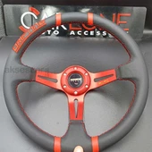 Momo Direksiyon Kırmızı İpli 38cm Ofsetli Model Deri Kaplama A+ Orjinal Ürün - 1