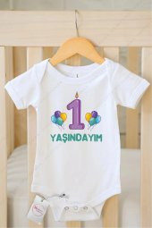 1 Yaşındayım Hediyenza Özel Tasarım Bebek Zıbın Pamuklu Çıtçıtlı Body Bebek Hediye - 1