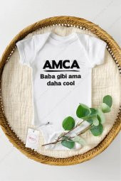 Amca Baba Gibi Ama Daha Cool 2 Hediyenza Özel Tasarım Bebek Zıbın Pamuklu Çıtçıtlı Body Bebek Hediye - 1