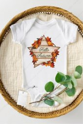 Hello Autumn Hediyenza Özel Tasarım Bebek Zıbın Pamuklu Çıtçıtlı Body Bebek Hediye - 1