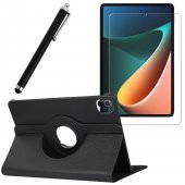 Xiaomi Mi Pad 5 Kılıf 360 Dönerli Standlı Kapaklı+ Temperli Cam Ekran Koruyucu + Kalem - 1