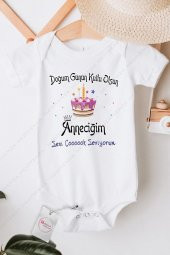 Doğum Günün Kutlu Olsun Anneciğim Hediyenza Özel Tasarım Bebek Zıbın Pamuklu Çıtçıtlı Body Bebek Hediye - 1