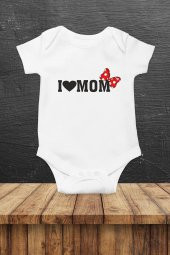 I Love Mom Hediyenza Özel Tasarım Bebek Zıbın Pamuklu Çıtçıtlı Body Bebek Hediye - 1