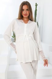 MOMMYSH® 55704 Dream Welsoft Sabahlıklı Dantel Yaka Lohusa Pijama Takımı - 2