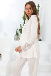 MOMMYSH® 55704 Dream Welsoft Sabahlıklı Dantel Yaka Lohusa Pijama Takımı - 6