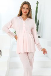 MOMMYSH® 55704 Dream Welsoft Sabahlıklı Dantel Yaka Lohusa Pijama Takımı - 8