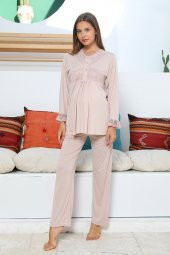 MOMMYSH® 55301 Beauty Dantel Detaylı Lohusa Pijama Takımı - 1
