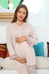MOMMYSH® 55301 Beauty Dantel Detaylı Lohusa Pijama Takımı - 2