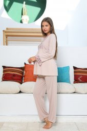 MOMMYSH® 55701 Beauty Welsoft Sabahlıklı Dantel Detaylı Lohusa Pijama Takımı - 4