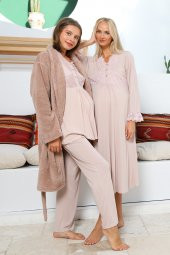 MOMMYSH® 701101 Beauty Welsoft Dantel Detaylı 4lü Lohusa Seti - 1