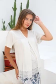 Lohusasepeti MOMMYSH® 55715 Bloom Çiçekli Sabahlıklı Dantel Kenar Lohusa Pijama Takımı - 4