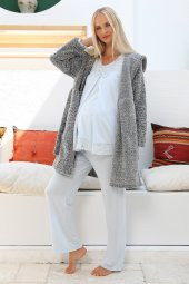 MOMMYSH® 55707 Mystery Welsoft Sabahlıklı Dantel Kenar Lohusa Pijama Takımı - 4